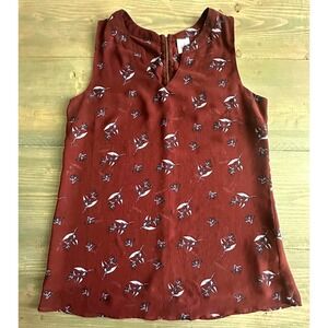 Cabi Burgundy Floral Sleeveless Blouse V-Neck Lightweight Top Size M